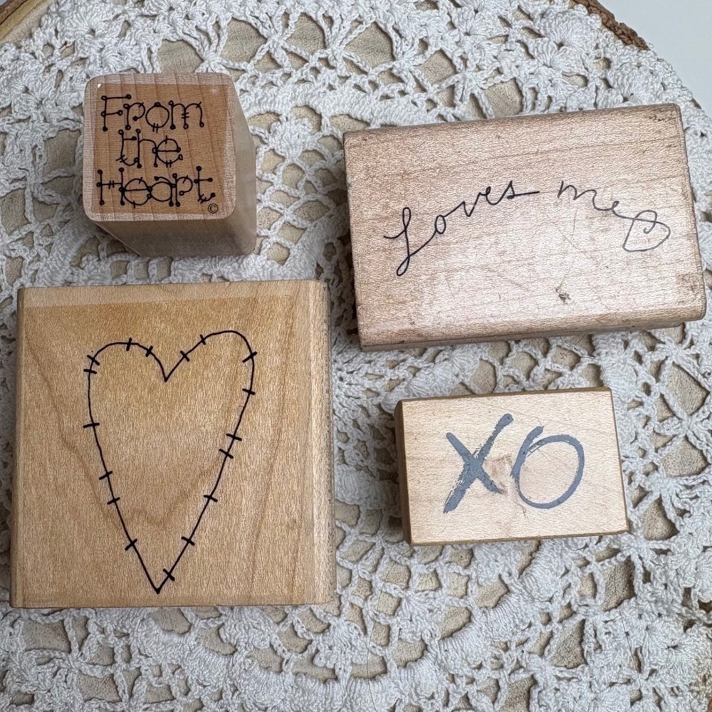 Vintage Hearts Love Stamp Lot Wood Mounted Rubber Stamps Valentines